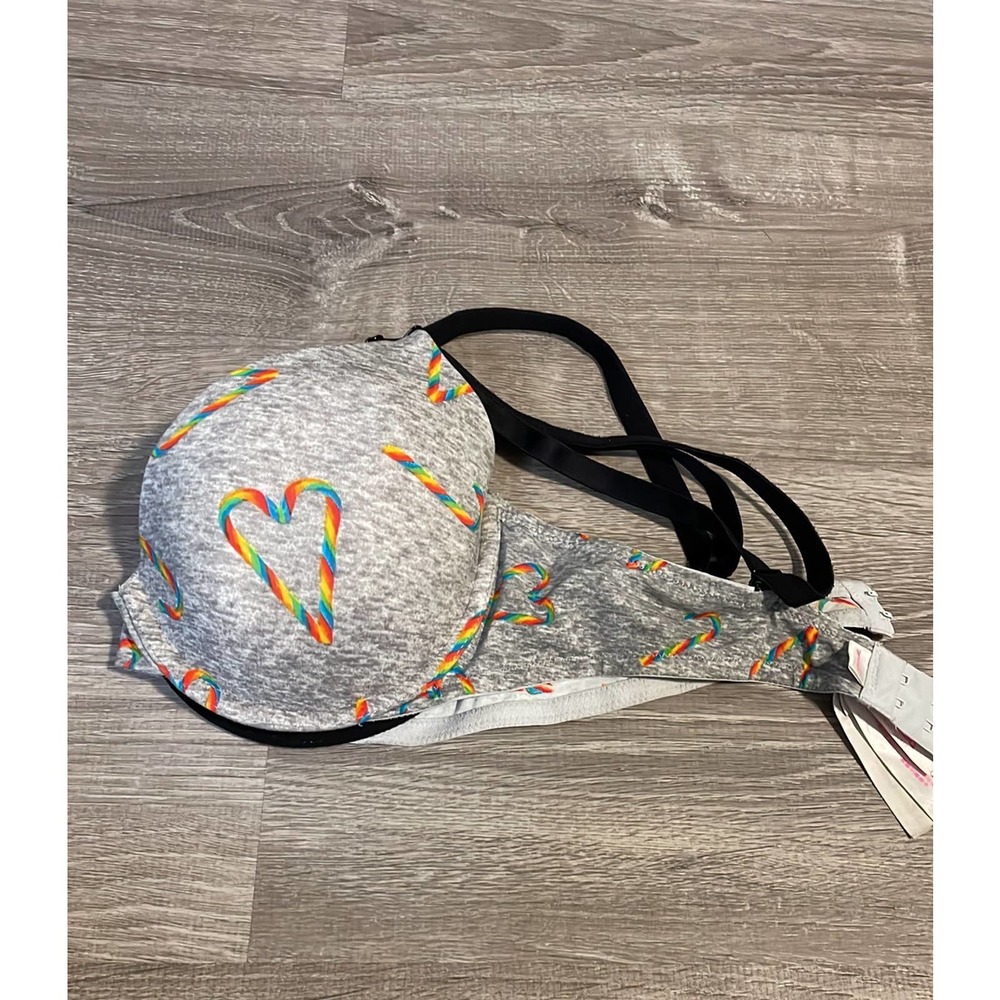 Victoria’s Secret rainbow candy cane everywhere T-shirt lightly lined bra 36C